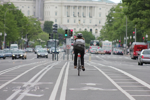 3 foot hatching separates the bike lanes from the traffic lanes