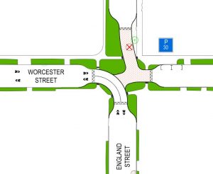 The revised Worcester-England intersection now lets traffic right through