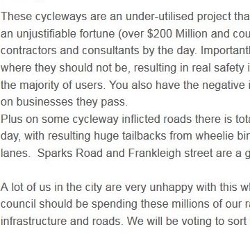 Do cycleways = extravagance?